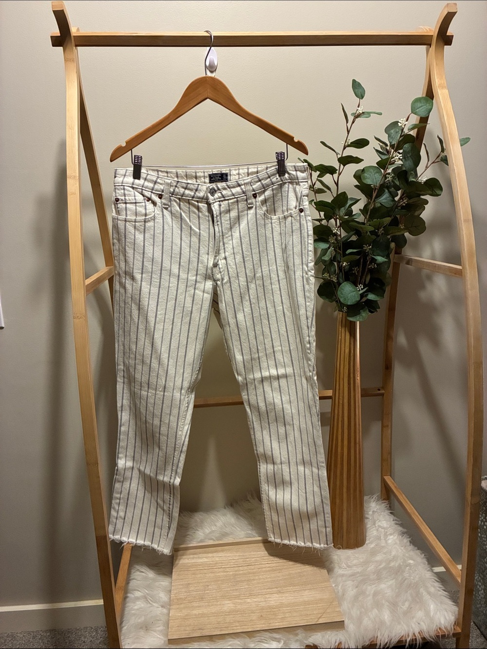 Abercrombie & Fitch Cream Pinstripe Straight Jeans